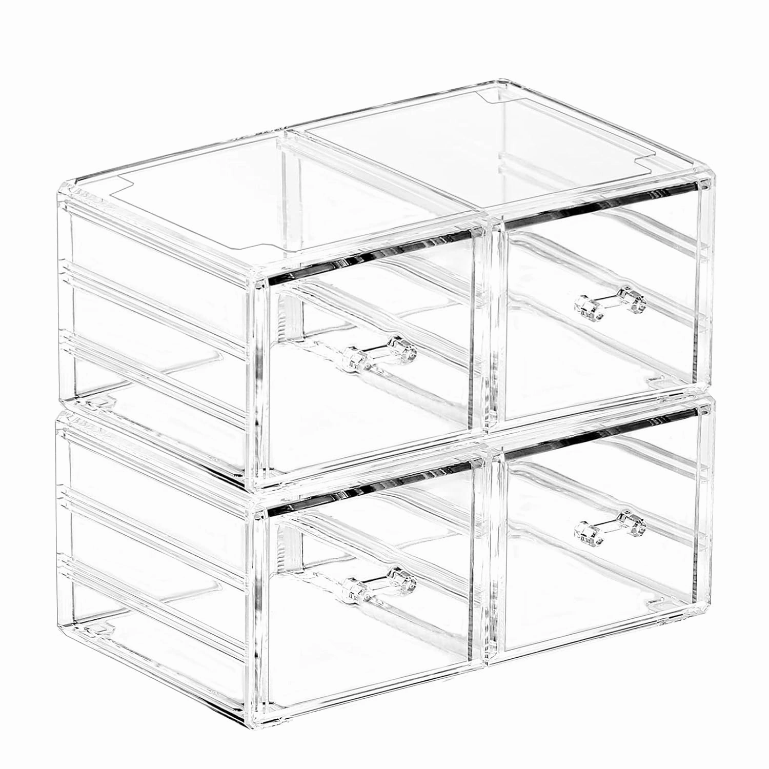 Pack of 2 Acrylic Countertop Stackable Drawers Bathroom Cabinet Organizer Clear Organizing Bins For Cosmetics Organizer Jewelry Hair Accessories Nail Polish Make Up Marker Pen