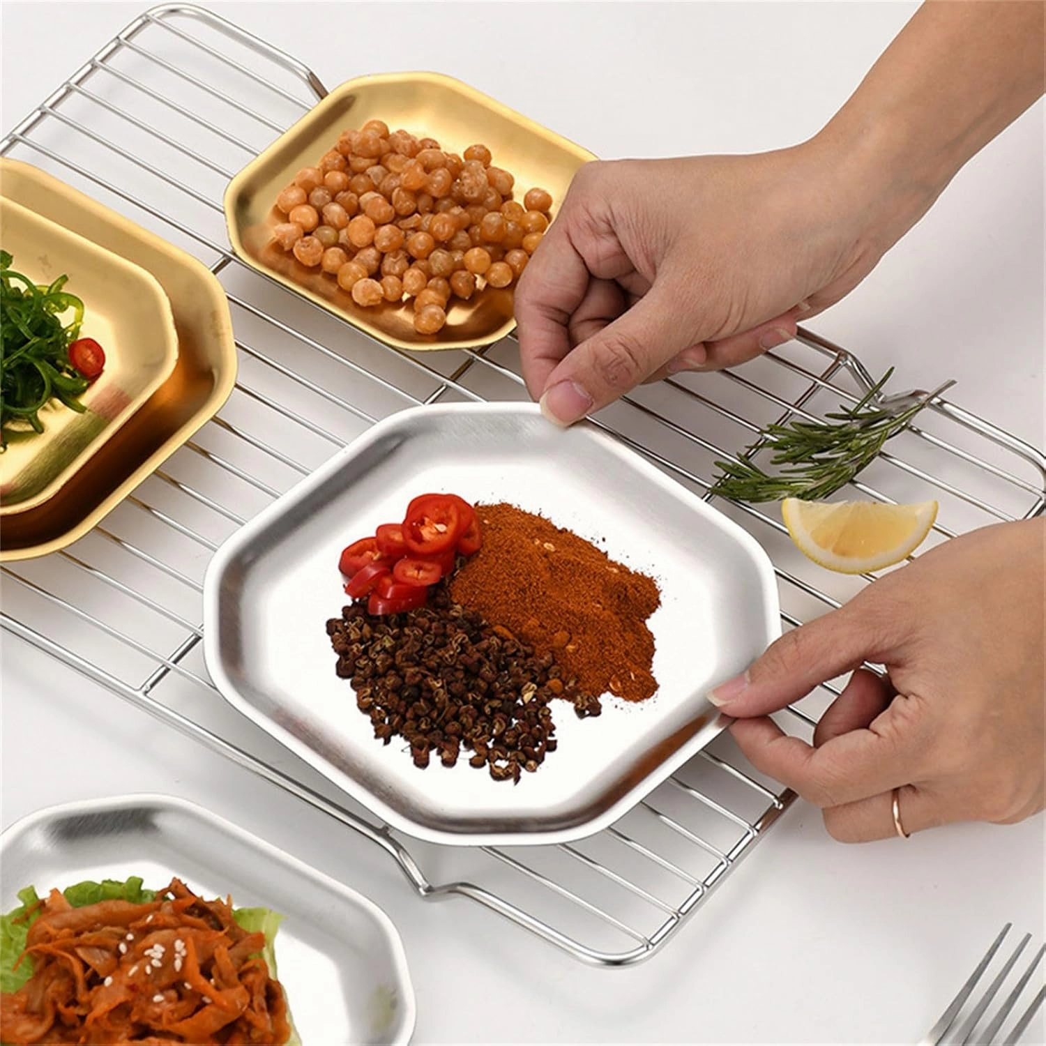 Pack Of 4 Distinctive Gold/Silver Stainless Steel Plates Various Dinnerware For Home Camping And Outdoors Dining