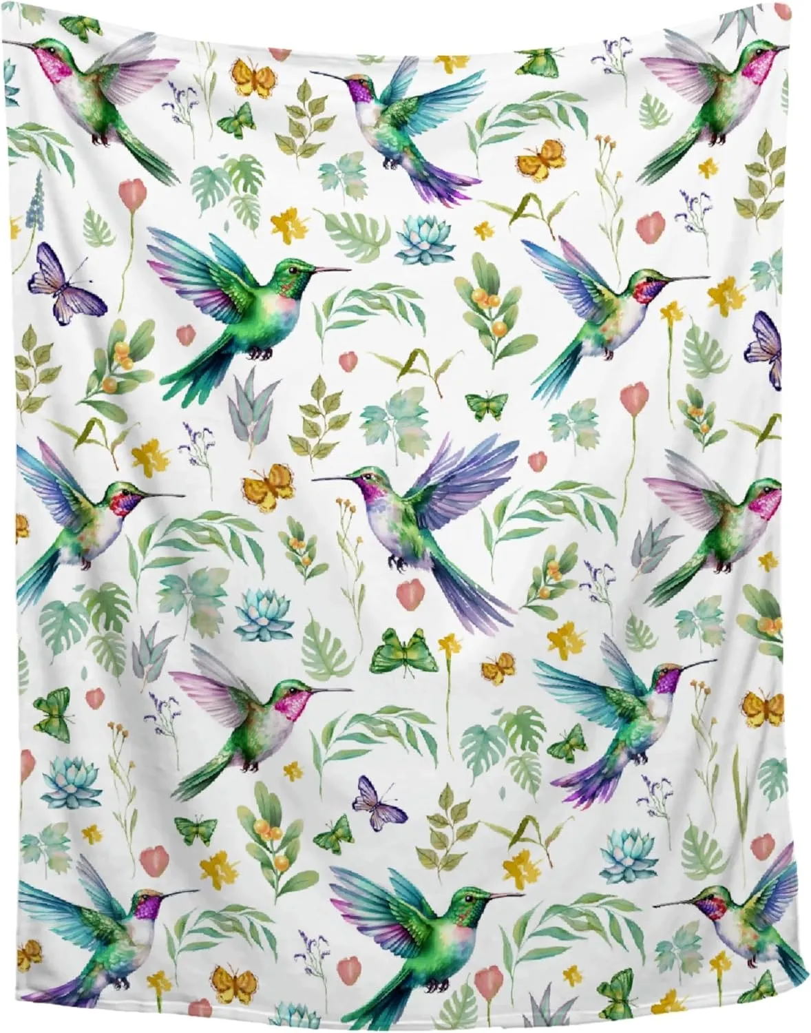 PANDASBLANKET Hummingbird Throw Blanket Butterfly Hummingbirds Theme Blanket for Women Girls Hummingbird Gifts for Bird Lovers Bird Flower Blanket for Couch Bed Outdoor 60"x80"for Adults