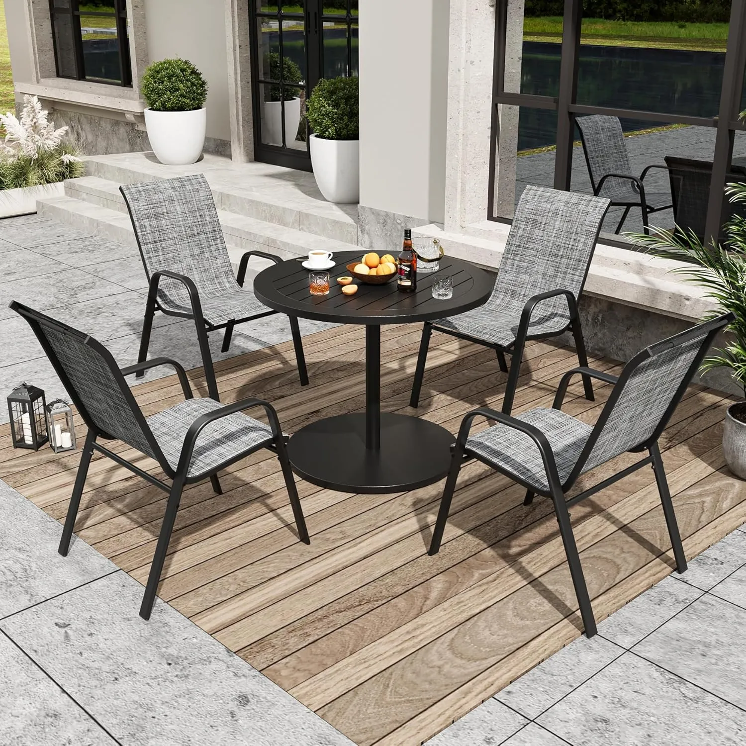 Patio Dining Chairs Set of 4 Outdoor Stackable Dining Chairs for All Weather 330lbs Capacity Heavy Duty Textilene Fabric Rustproof Metal Frame Patio Furniture for Backyard Garden Poolside (Grey)