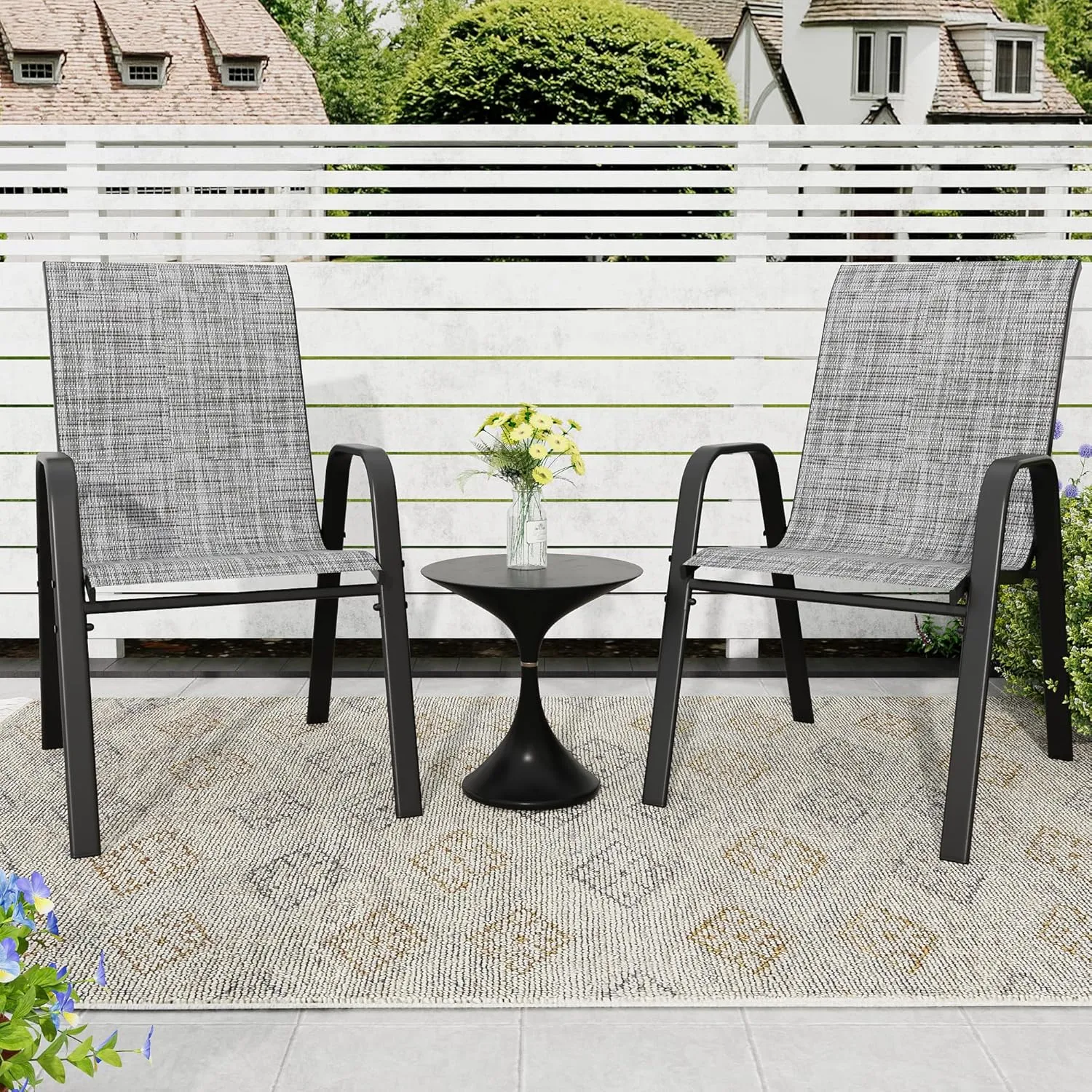 Patio Dining Chairs Set of 4 Outdoor Stackable Dining Chairs for All Weather 330lbs Capacity Heavy Duty Textilene Fabric Rustproof Metal Frame Patio Furniture for Backyard Garden Poolside (Grey)