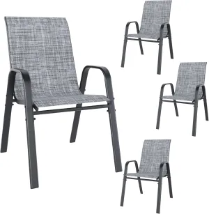 Patio Dining Chairs Set of 4 Outdoor Stackable Dining Chairs for All Weather 330lbs Capacity Heavy Duty Textilene Fabric Rustproof Metal Frame Patio Furniture for Backyard Garden Poolside (Grey)