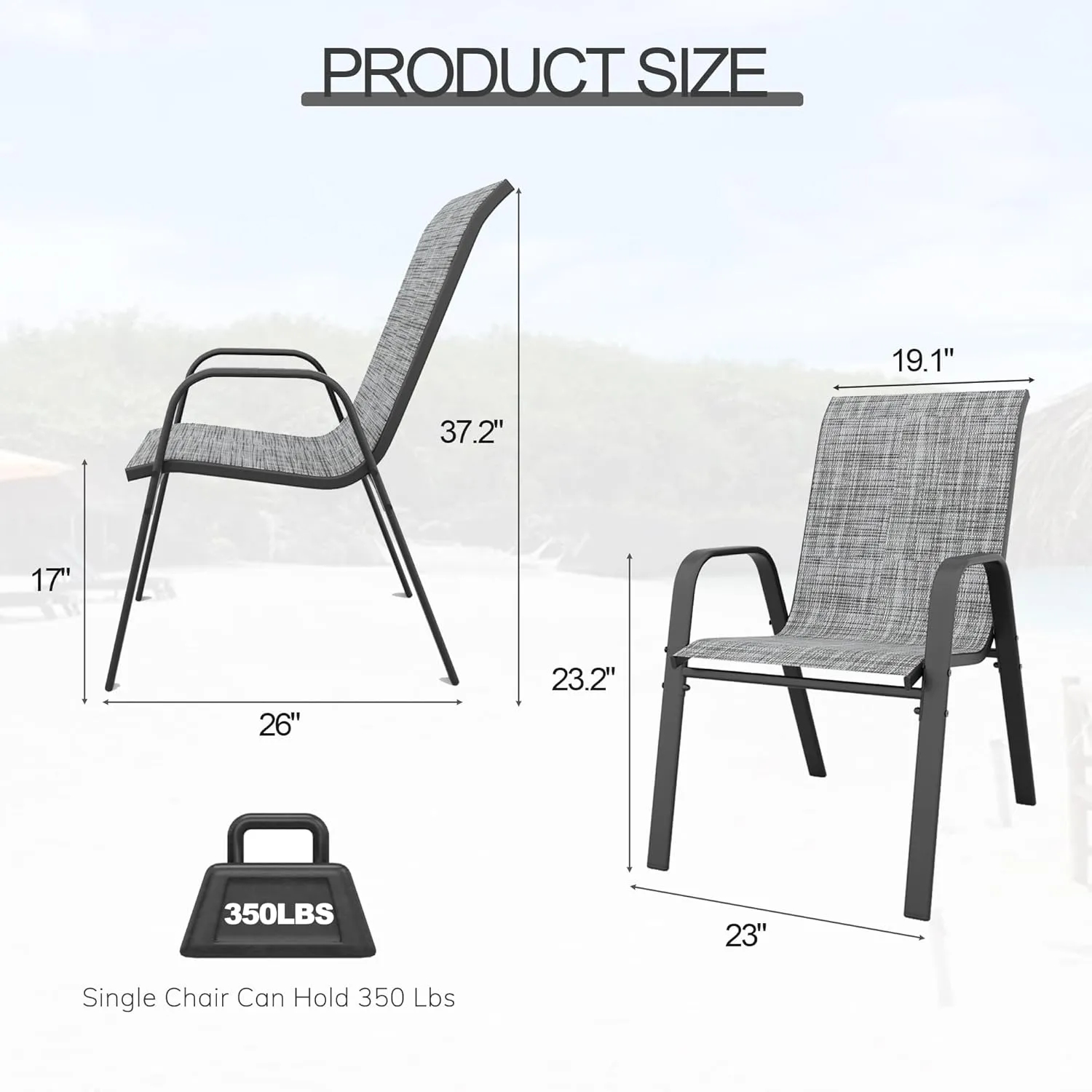 Patio Dining Chairs Set of 4 Outdoor Stackable Dining Chairs for All Weather 330lbs Capacity Heavy Duty Textilene Fabric Rustproof Metal Frame Patio Furniture for Backyard Garden Poolside (Grey)