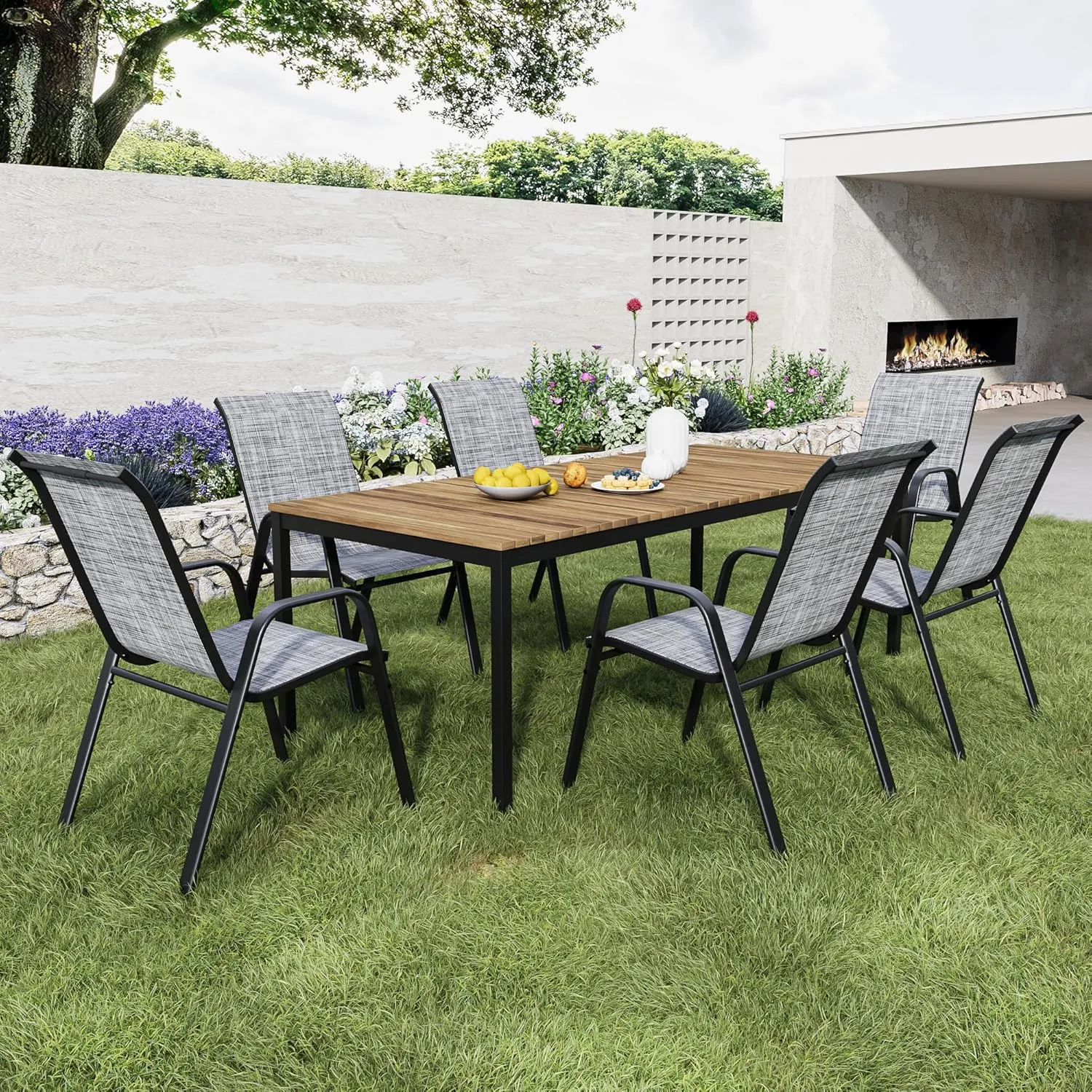 Patio Dining Chairs Set of 4 Outdoor Stackable Dining Chairs for All Weather 330lbs Capacity Heavy Duty Textilene Fabric Rustproof Metal Frame Patio Furniture for Backyard Garden Poolside (Grey)