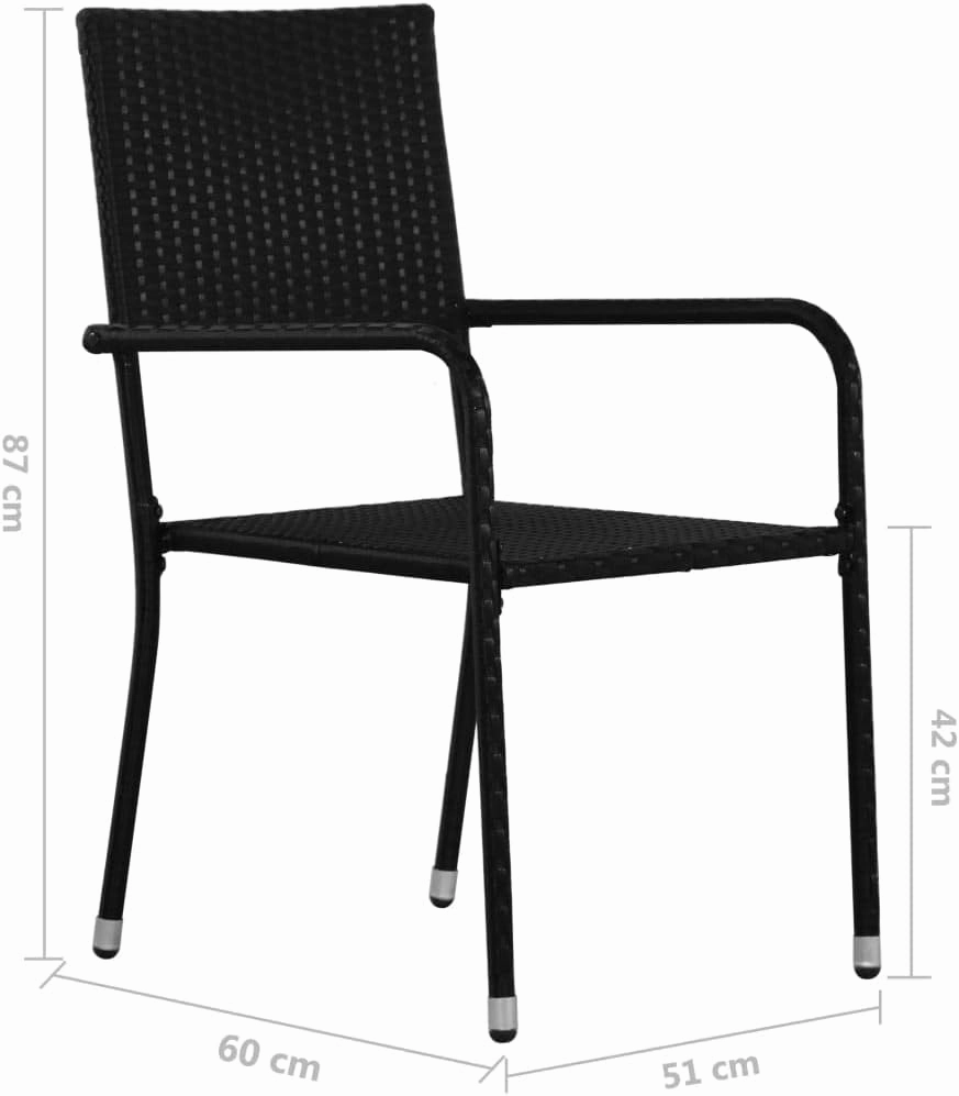 Patio Dining Chairs Set of 2 Stackable Black Poly Rattan Outdoor Furniture for Garden Balcony and Poolside