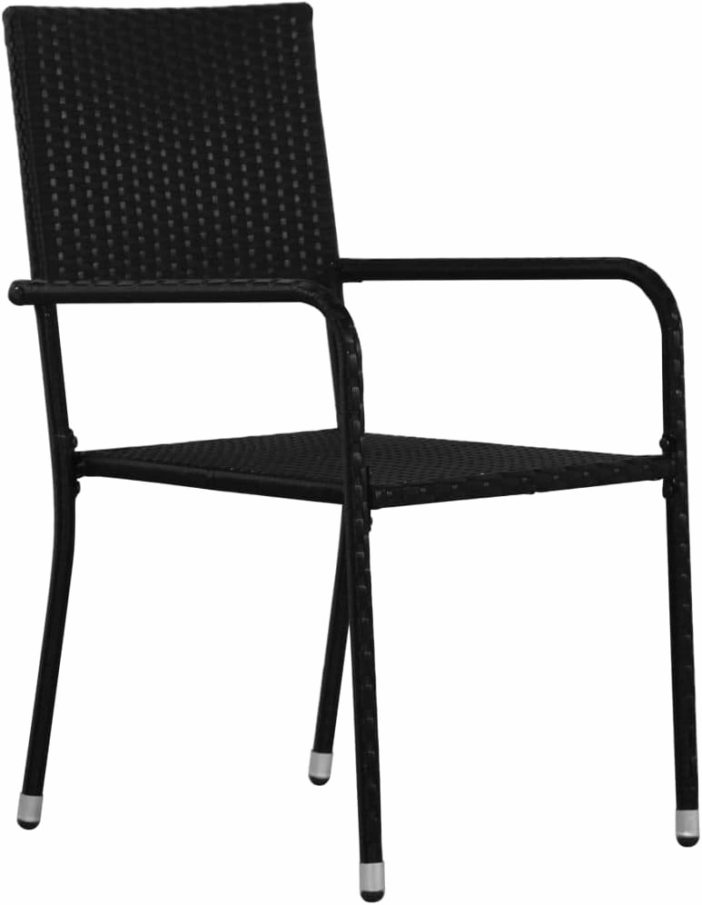 Patio Dining Chairs Set of 2 Stackable Black Poly Rattan Outdoor Furniture for Garden Balcony and Poolside