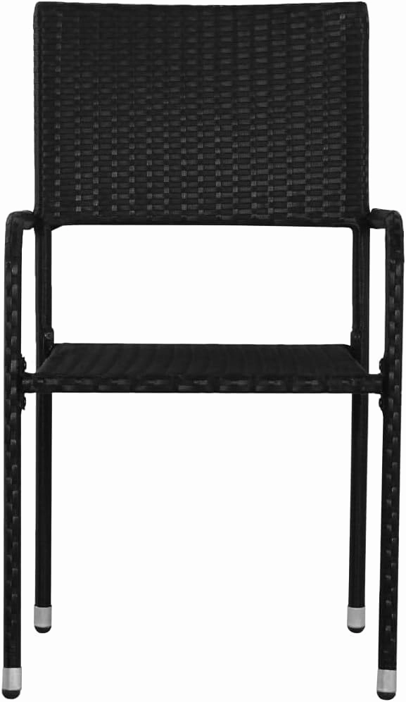 Patio Dining Chairs Set of 2 Stackable Black Poly Rattan Outdoor Furniture for Garden Balcony and Poolside