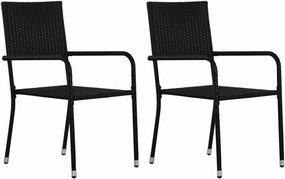 Patio Dining Chairs Set of 2 Stackable Black Poly Rattan Outdoor Furniture for Garden Balcony and Poolside