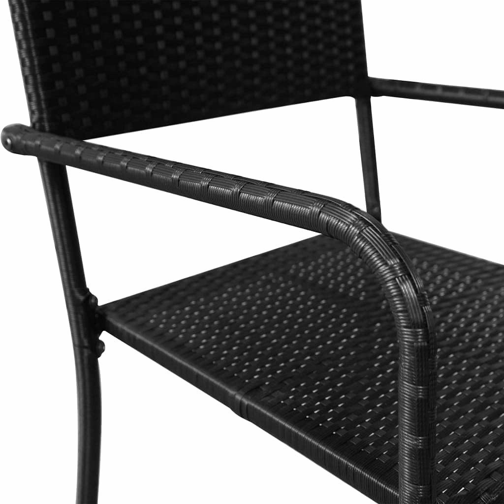 Patio Dining Chairs Set of 2 Stackable Black Poly Rattan Outdoor Furniture for Garden Balcony and Poolside