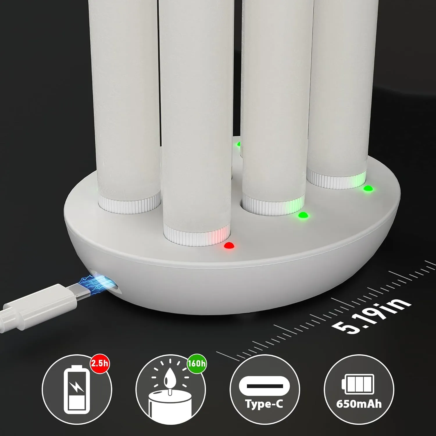 Patiphan Rechargeable Flameless Taper Candles with Charging Station, 6 Pcs Real Wax LED Taper Candles Flickering with Remote&Timer, 3D Flame Candlesticks for Home Wedding Christmas Decor (White)