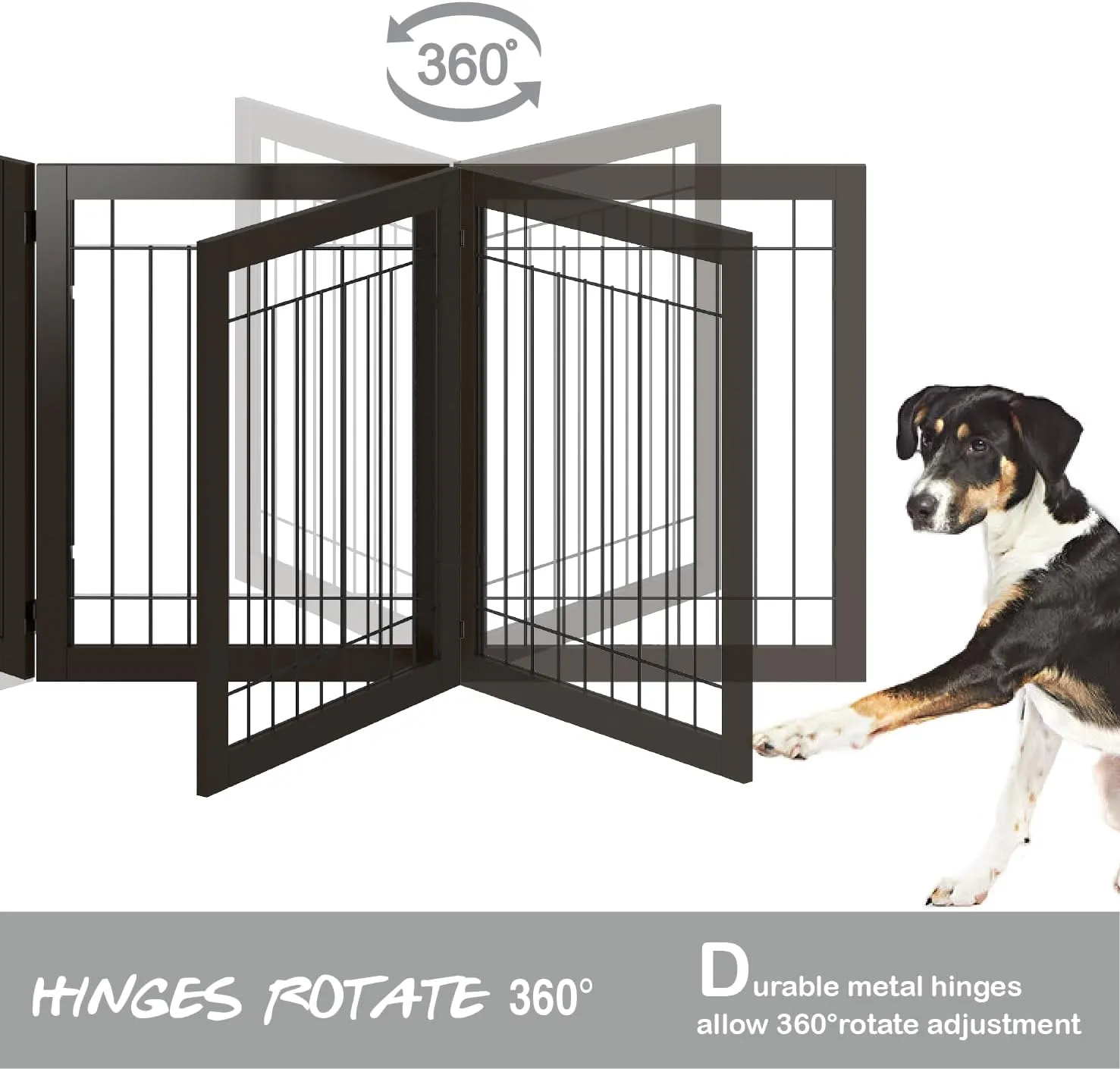 PAWLAND 96-inch Extra Wide Dog gate for The House, Doorway, Stairs, Freestanding Foldable Wire Pet Gate, Set of Support Feet Included (Espresso, 30" Height-4 Panels)