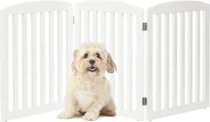 PAWLAND Wooden Freestanding Foldable Pet Gate for Dogs, 24 inch 3 Panels Step Over Fence, Dog Gate for The House, Doorway, Stairs, Extra Wide (White, 24" Height-3 Panels)