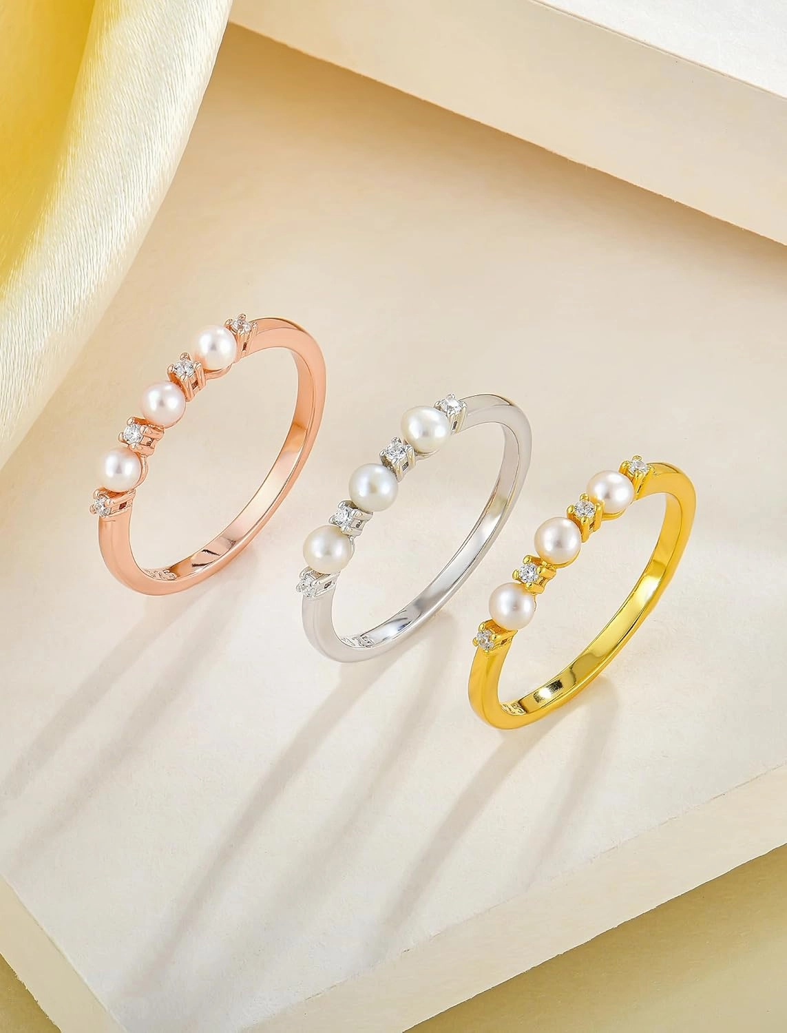 Pearl Ring 925 Sterling Silver Stackable Ring for Women, Freshwater Cultured Pearl Ring Promise Band Jewelry Gifts for Her