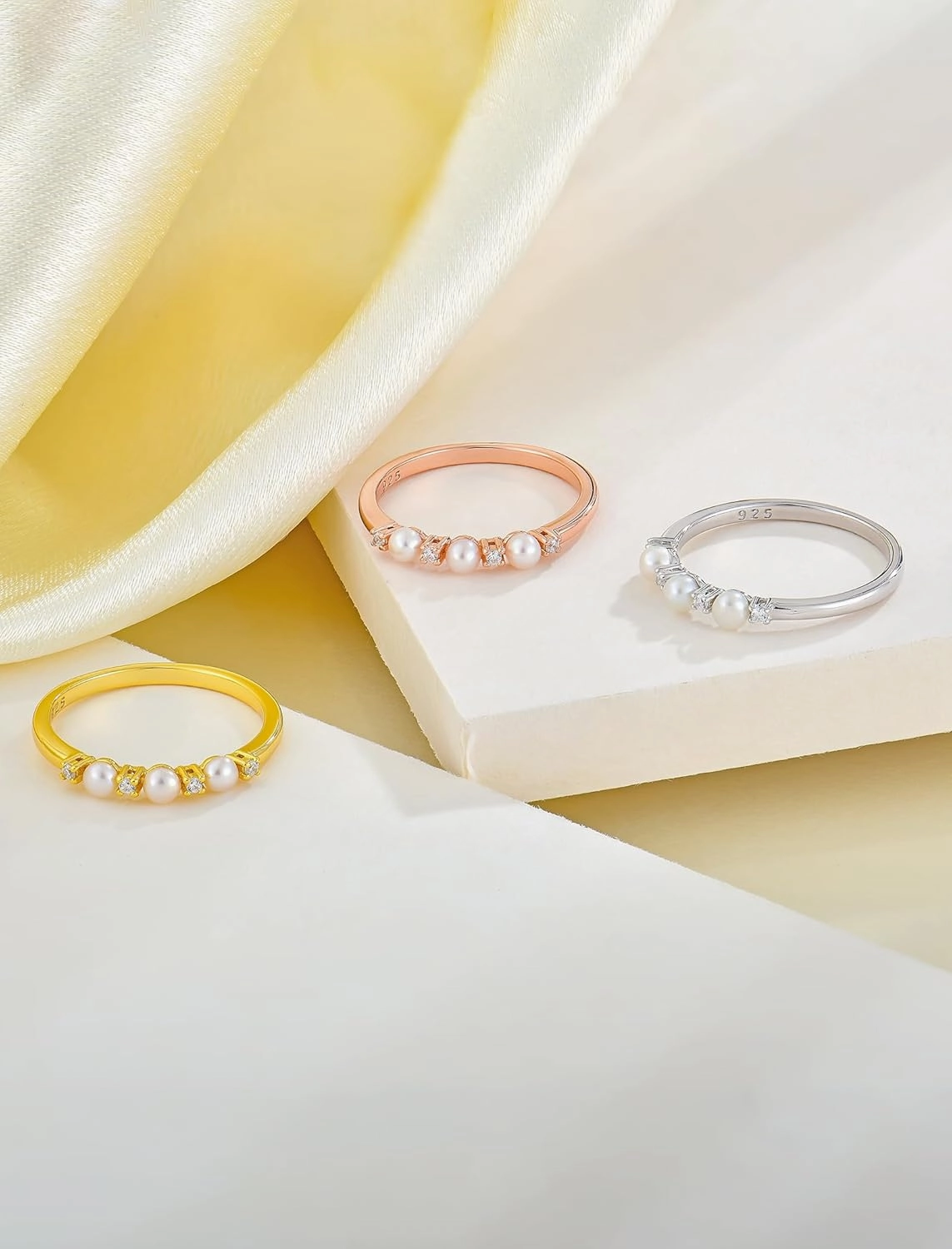 Pearl Ring 925 Sterling Silver Stackable Ring for Women, Freshwater Cultured Pearl Ring Promise Band Jewelry Gifts for Her