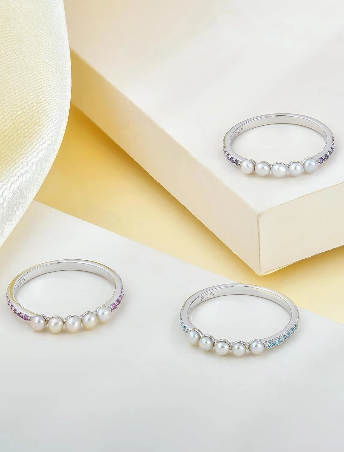 Pearl Stackable Rings For Women, 925 Sterling Silver Birthstone Eternity Ring Freshwater Culture Pearl Rings for Jewelry Gifts