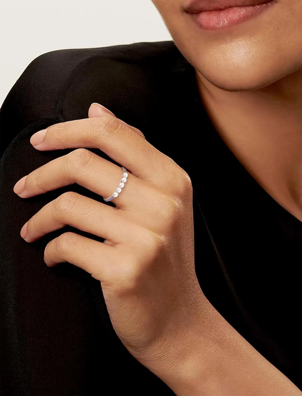 Pearl Stackable Rings For Women, 925 Sterling Silver Birthstone Eternity Ring Freshwater Culture Pearl Rings for Jewelry Gifts