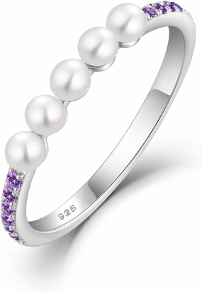 Pearl Stackable Rings For Women, 925 Sterling Silver Birthstone Eternity Ring Freshwater Culture Pearl Rings for Jewelry Gifts