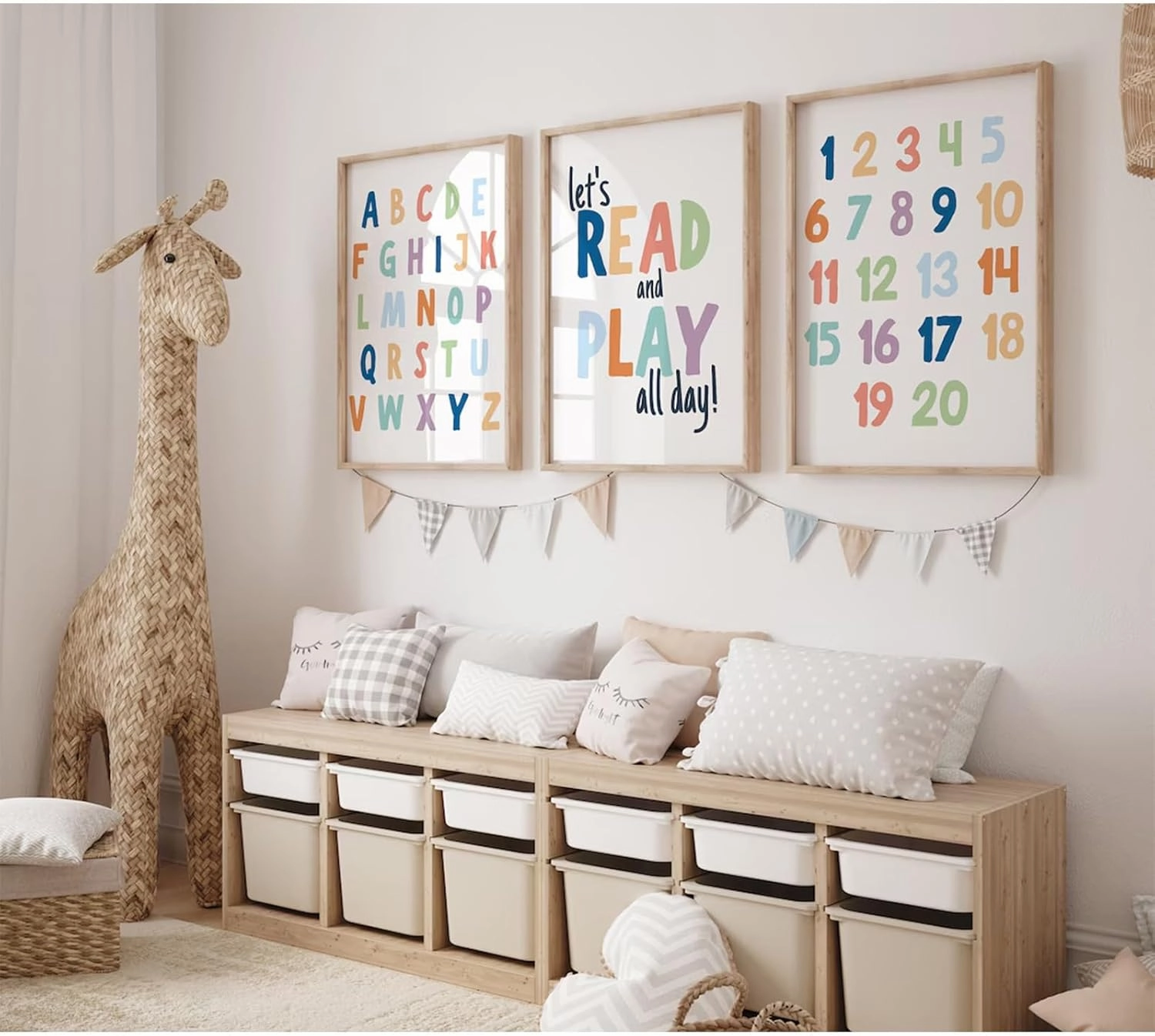 Pennclys Kids Playroom Wall Art Decor Alphabet Poster Play Room Canvas Wall Decor ABC Nursery Wall Art 123 Toddler Poster Let's Read for Boy Girl Room 12x16 Inch Unframed Set of 3