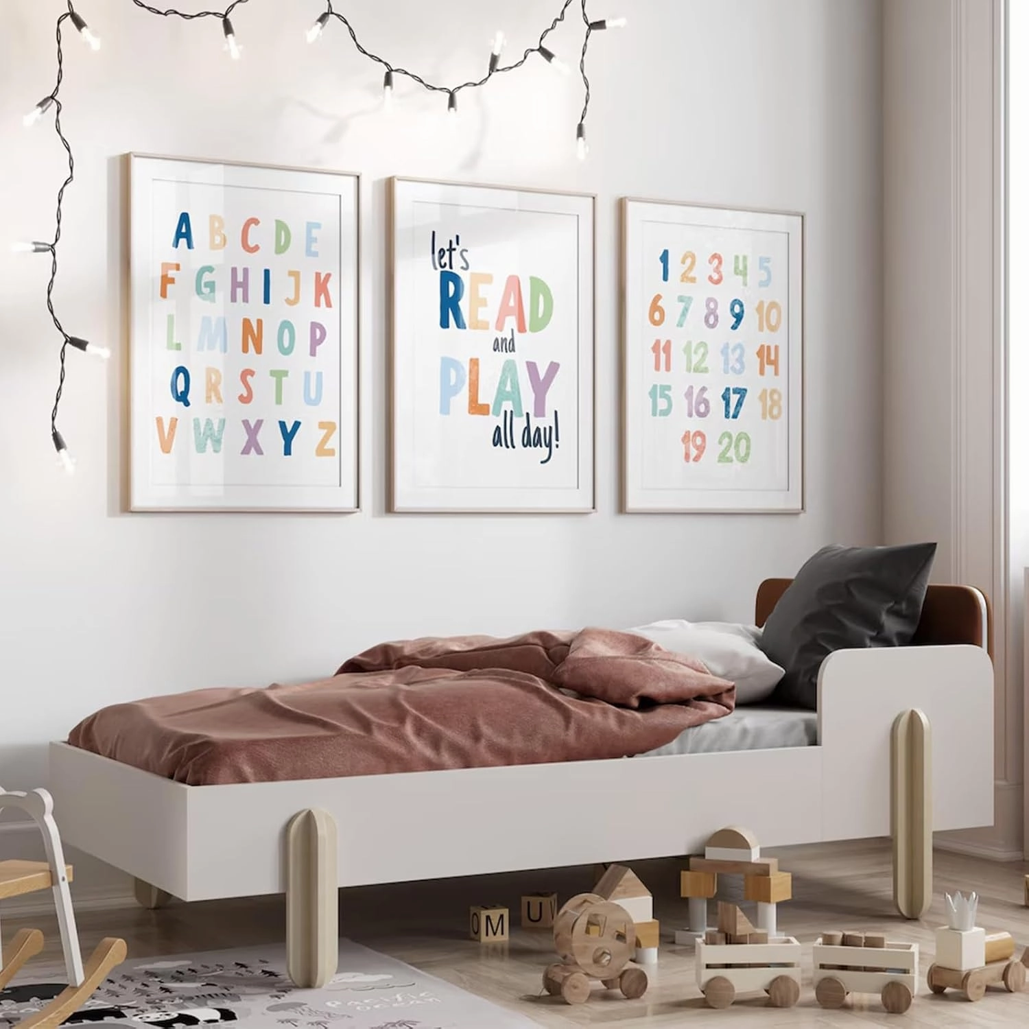 Pennclys Kids Playroom Wall Art Decor Alphabet Poster Play Room Canvas Wall Decor ABC Nursery Wall Art 123 Toddler Poster Let's Read for Boy Girl Room 12x16 Inch Unframed Set of 3