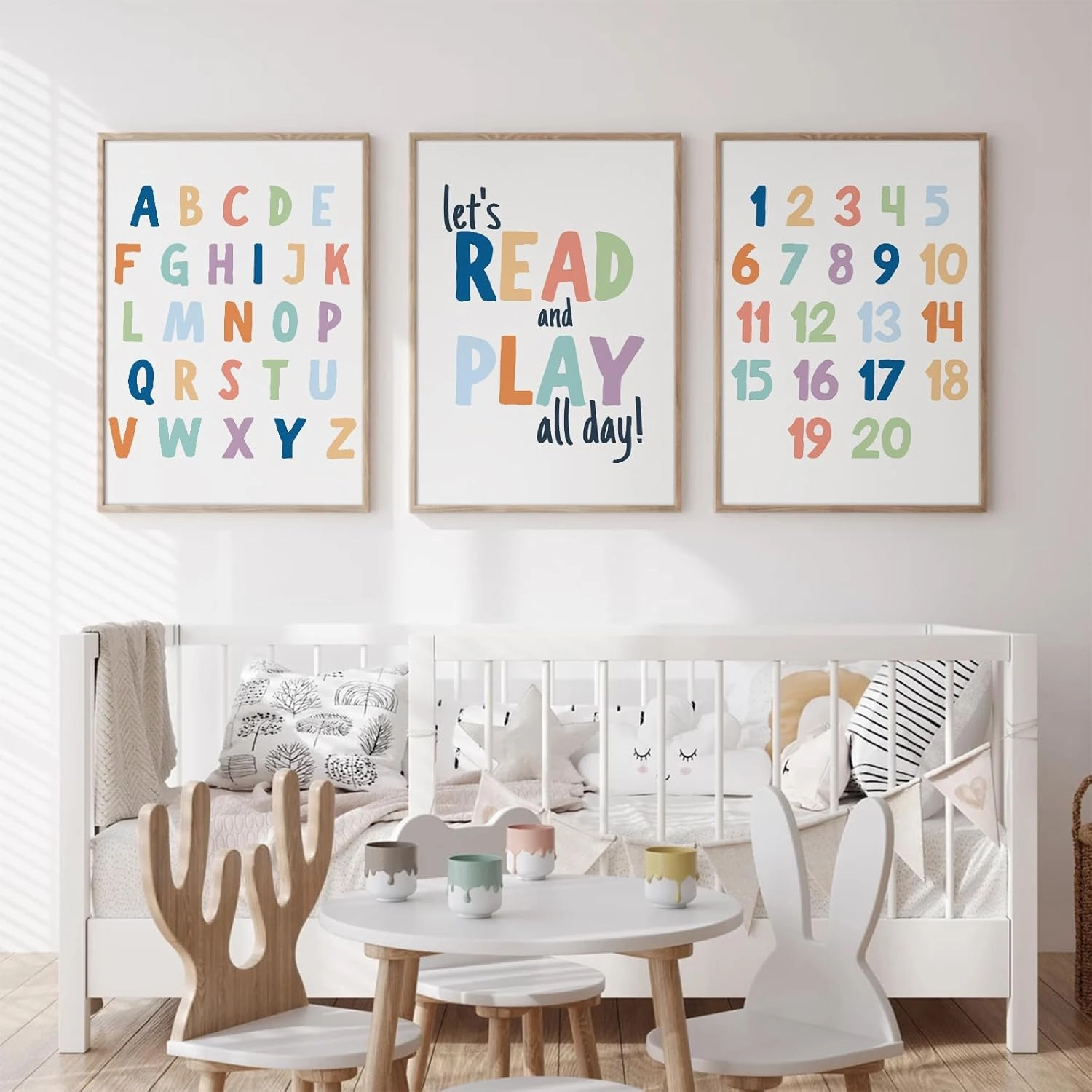 Pennclys Kids Playroom Wall Art Decor Alphabet Poster Play Room Canvas Wall Decor ABC Nursery Wall Art 123 Toddler Poster Let's Read for Boy Girl Room 12x16 Inch Unframed Set of 3