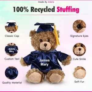 Personalized 2025 Graduation Mocha Teddy Bear – Custom Plush with Cap & Gown – 6 inch Cute Stuffed Animal for Graduates - Best Grad Gift for College High School & Kindergarten Achievements (Navy Blue)