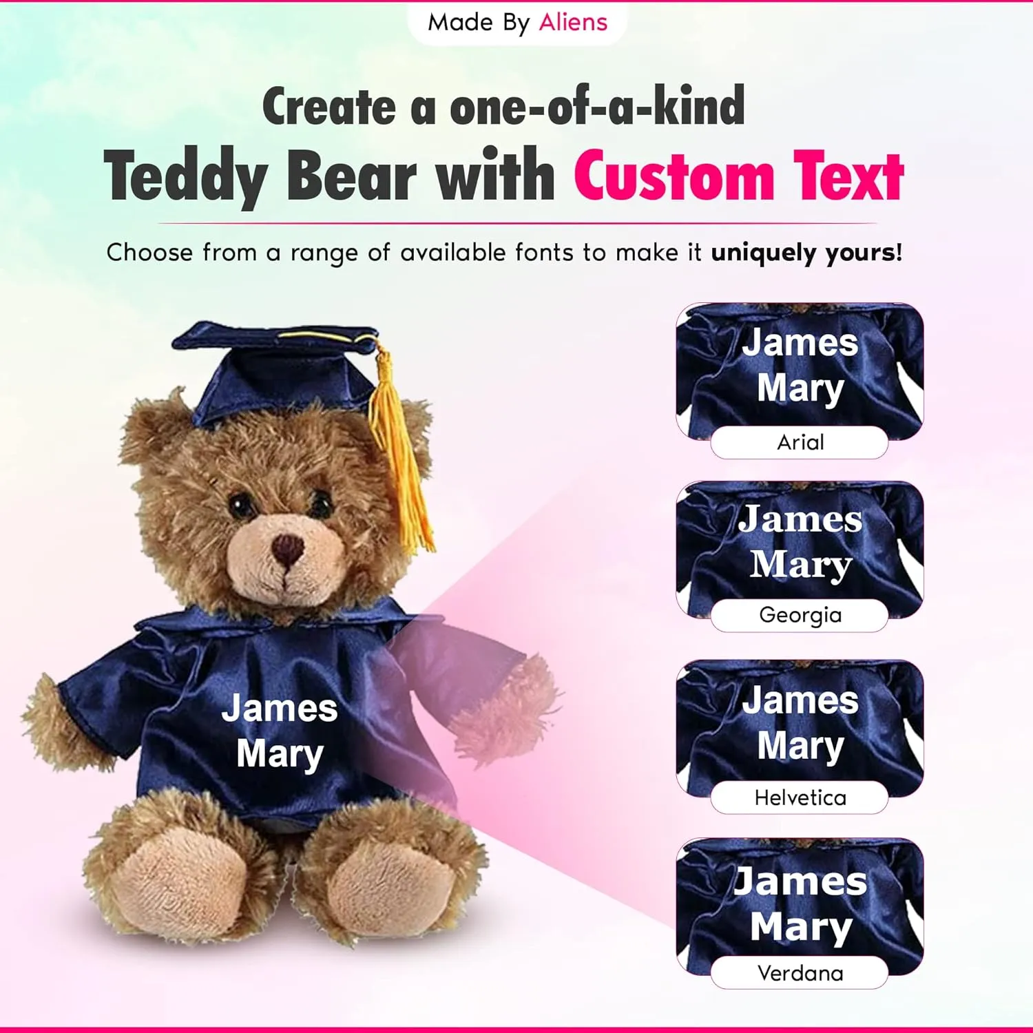 Personalized 2025 Graduation Mocha Teddy Bear – Custom Plush with Cap & Gown – 6 inch Cute Stuffed Animal for Graduates - Best Grad Gift for College High School & Kindergarten Achievements (Navy Blue)