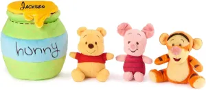 Personalized Disney Official Winnie The Pooh Plush Playset with Pooh, Tigger, and Piglet, Sensory Toy Stuffed Animals for Ages 0 and Up, Green, 7