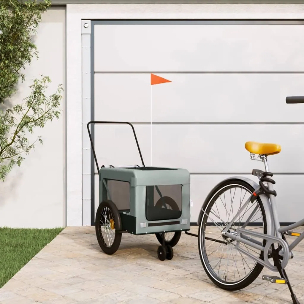 Pet Bike Trailer for Comfortable Adventures, Sturdy Iron Frame and Stylish Gray and Black Design, Safe Pet Travel