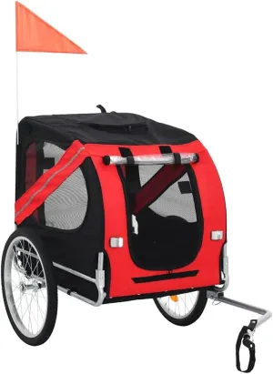 Pet Bike Trailer for Dogs with Quick-Release Wheels, Water Resistant Fabric, Reflectors for Safety, Red and Black