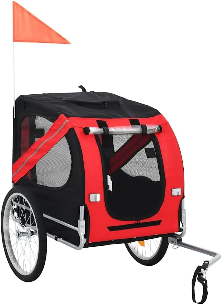 Pet Bike Trailer for Dogs with Quick-Release Wheels, Water Resistant Fabric, Reflectors for Safety, Red and Black