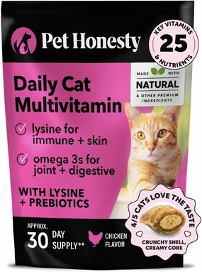 Pet Honesty Cat Multivitamin Crunchy & Creamy Chews - Cat Treats for Health   Immune, Joint Support, Skin & Coat, & Digestion - Vitamins with Omega 3s, Lysine & Probiotics (30 Day Supply)