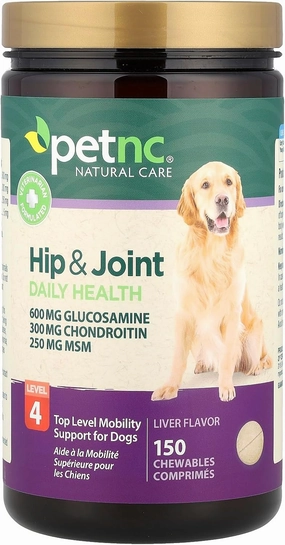 Petnc Natural Care Level-4 Hip & Joint Health Supplement for Dogs (150 Chews), Glucosamine Chondroitin MSM Dog Chews with Manganese, Liver-Flavored Bone & Joint Support Supplement
