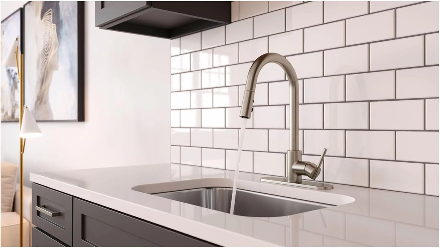 Pfister GT529-BI Brislin 1.8 GPM Single Hole Pull Down Kitchen Faucet with AutoDock Sprayhead, Pfast Connect, and Pforever Seal Valves - Stainless Steel