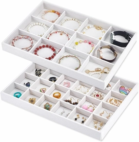 PH PandaHall 2pcs Jewellery Organizer 12 24 Grids Stackable Jewellery Tray Bracelet Organizer Velvet Jewellery Holder Sorting Tray for Home Drawer Wardrobe Retail Selling Display 9.5x13.6 Inch