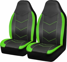 PIC AUTO High Back Front Car Seat Covers - Sports Carbon Fiber Mesh Design, Two Front Set, Airbag Compatible, Universal Fit for Most Cars (Green)