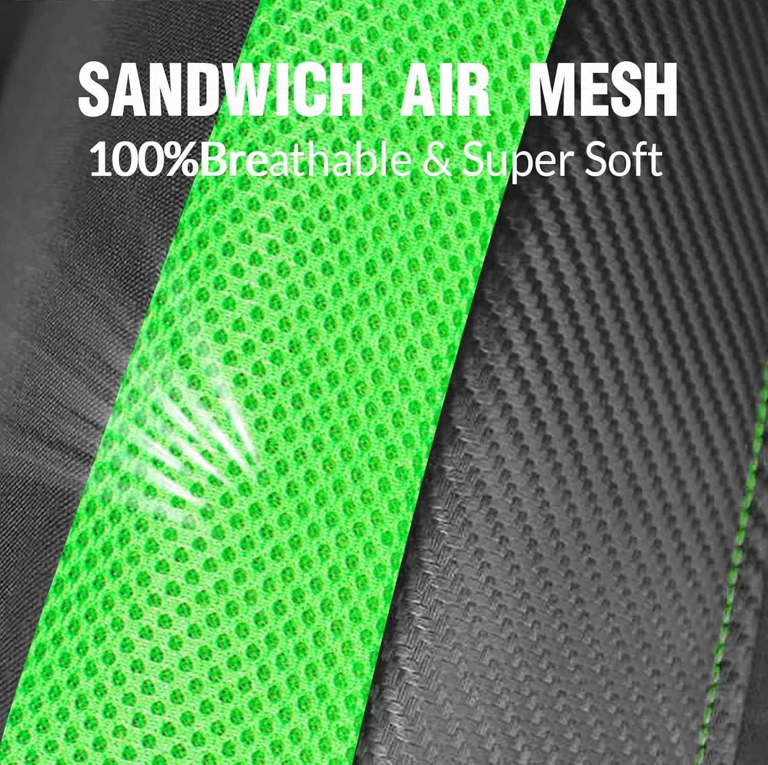 PIC AUTO High Back Front Car Seat Covers - Sports Carbon Fiber Mesh Design, Two Front Set, Airbag Compatible, Universal Fit for Most Cars (Green)