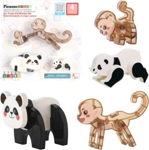 PicassoTiles Magnetic Build a Panda & Monkey Set Magnet Tile Blocks Add-on Expansion Pack, with Panda, Cub, Monkey & Baby Monkey Preschool Learning Educational Toddler Sensory Pretend Play Toy Ages 3 