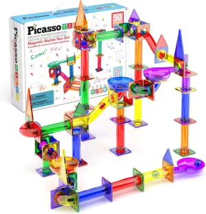 PicassoTiles Magnetic Marble Run Marbles for Kids Race Track Toy Set Marble Maze Sensory Toys for Toddlers STEM Educational Magnet Building Blocks Construction Building Tiles Boys Girls 3 