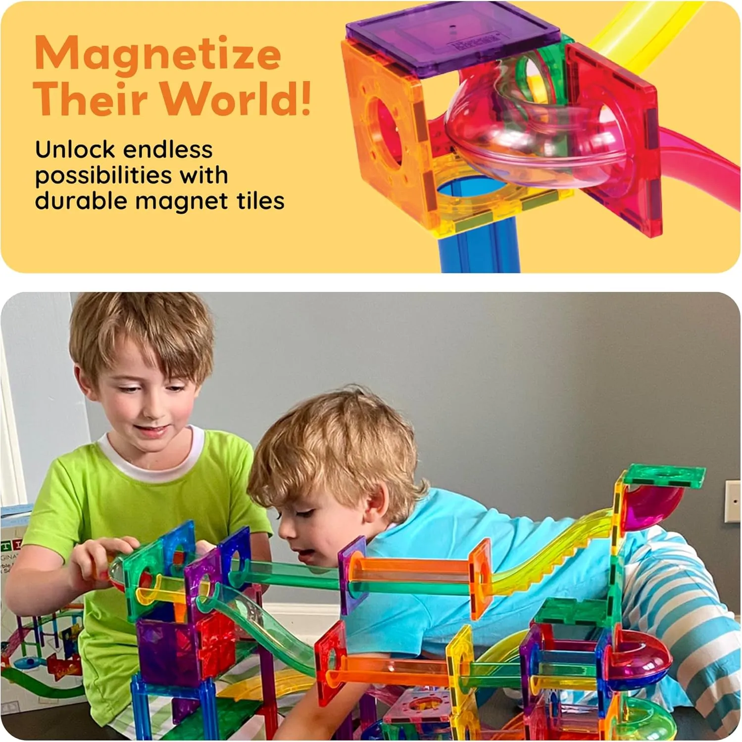 PicassoTiles Magnetic Marble Run Marbles for Kids Race Track Toy Set Marble Maze Sensory Toys for Toddlers STEM Educational Magnet Building Blocks Construction Building Tiles Boys Girls 3 
