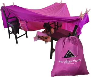 Pickle & Olive ez clipz- Kids Fort Building Kit- Large Blanket and Clips to Attach to Furniture-Best Gift for Children (Pink/Purple)
