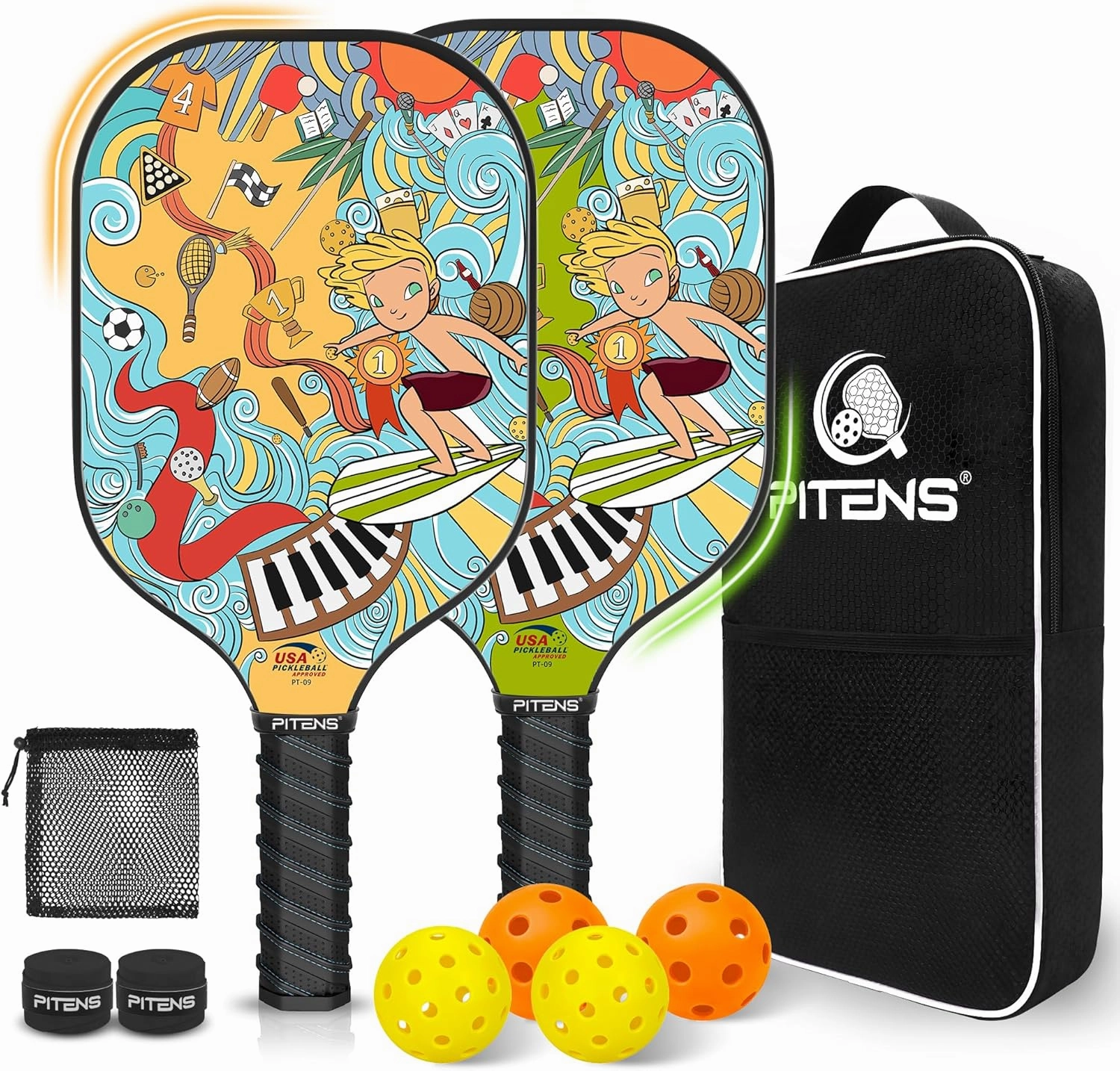 Pickleball Paddles, USAPA Approved Fiberglass Surface Pickleball Set with Pickleball Rackets, Pickle Ball Paddle Set ​for Men Women