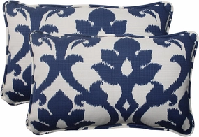 Pillow Perfect Damask Indoor/Outdoor Accent Throw Pillow, Plush Fill, Weather, and Fade Resistant, Lumbar - 11.5" x 18.5" , Blue/White Basalto, 2 Count