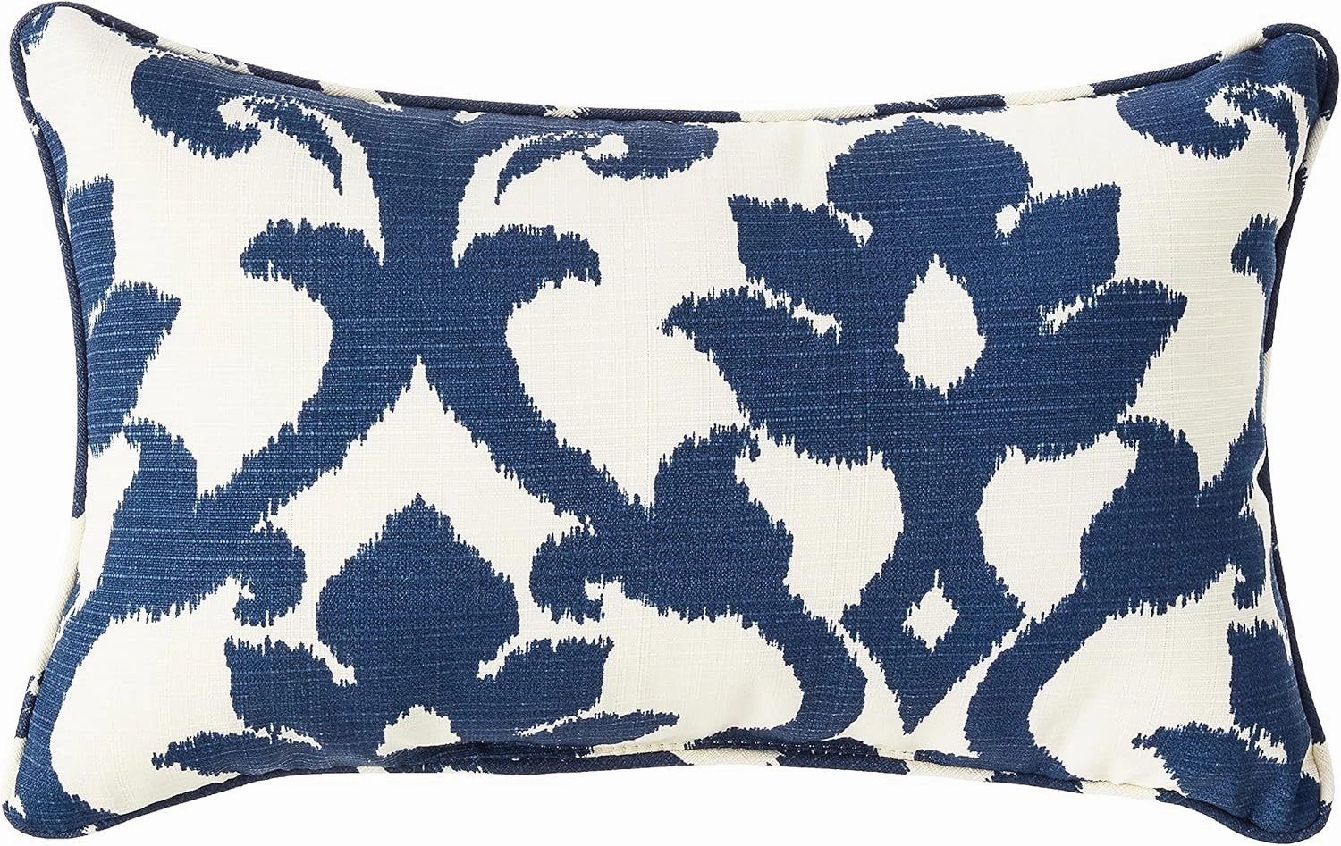 Pillow Perfect Damask Indoor/Outdoor Accent Throw Pillow, Plush Fill, Weather, and Fade Resistant, Lumbar - 11.5" x 18.5" , Blue/White Basalto, 2 Count