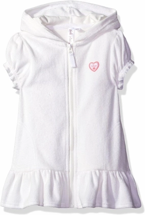 Pink Platinum Girls Swim Cover Up - Full Zip Hooded Ruffled Kids Terry Cloth Bathrobe, Swim Cover Up Dress for Girls (2T-16)