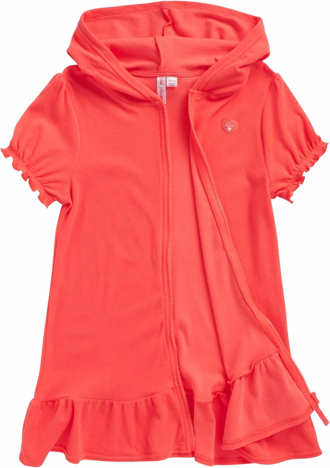 Pink Platinum Girls Swim Cover Up - Full Zip Hooded Ruffled Kids Terry Cloth Bathrobe, Swim Cover Up Dress for Girls (2T-16)