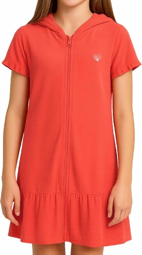 Pink Platinum Girls Swim Cover Up - Full Zip Hooded Ruffled Kids Terry Cloth Bathrobe, Swim Cover Up Dress for Girls (2T-16)