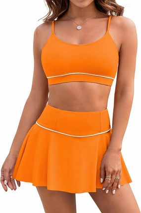 Pink Queen 2025 High Waisted Bikini Set for Women 2 Piece Swimsuits Scoop Neck Spaghetti Straps Swim Skirt Bathing Suits