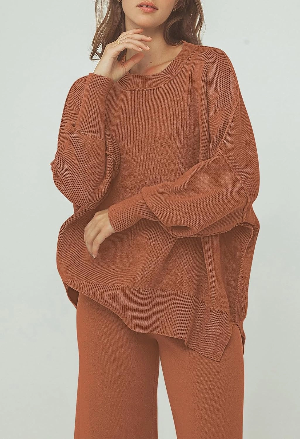 Pink Queen Women's 2 Piece Outfits Sweater Sets Knit Pullover Tops And Wide Leg Pants Loose Tracksuit Lounge Set