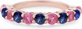 Pink Sapphire Half Eternity Wedding Band Rose Gold Plated Stackable Matching Band Thin Promise Ring Women Delicate Gift Jewelry Personalized Rings