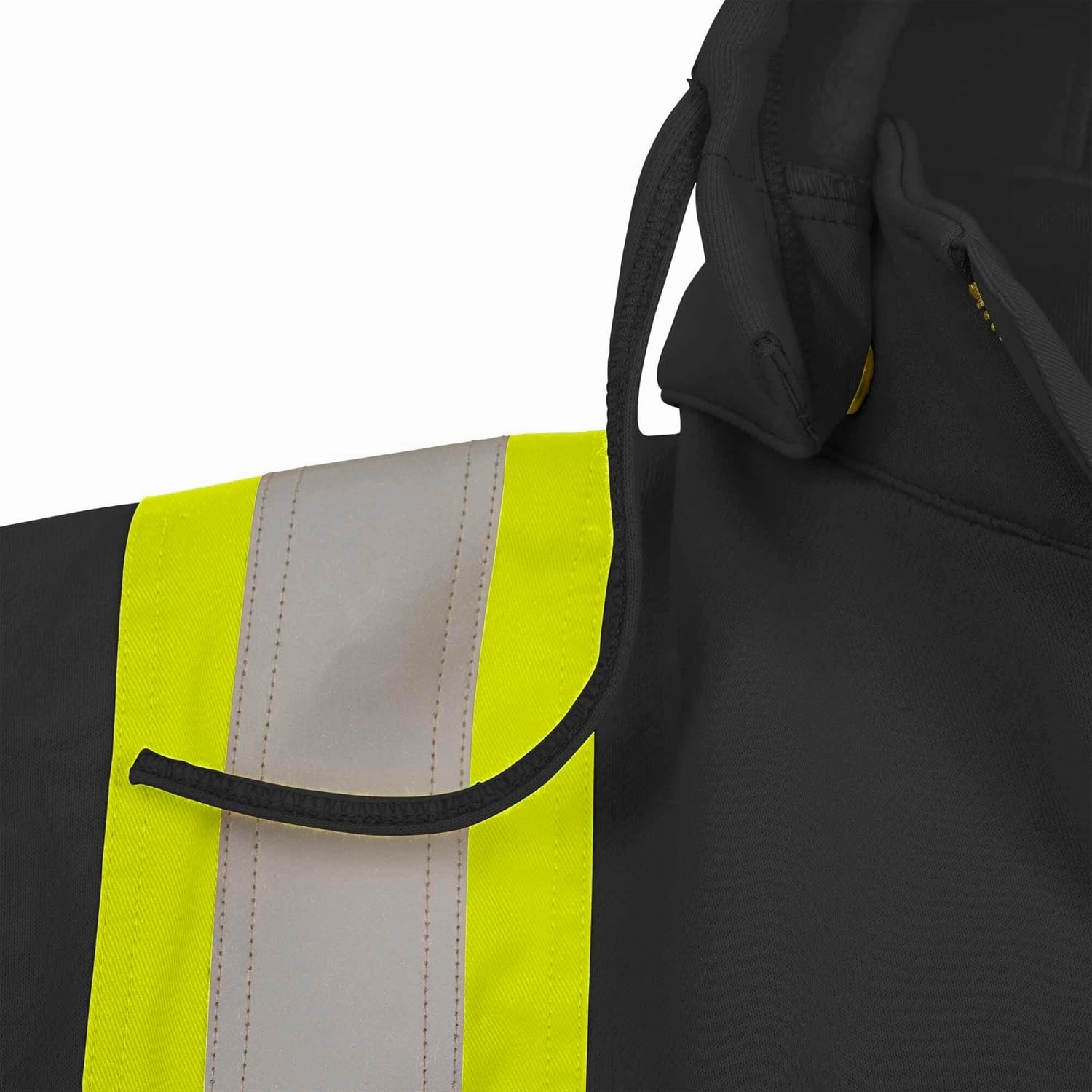 Pioneer Hi Vis Flame Resistant Safety Hoodie for Men and Women - Zip Up Black Cotton Hoodie - Pockets - Detachable Snap Hood